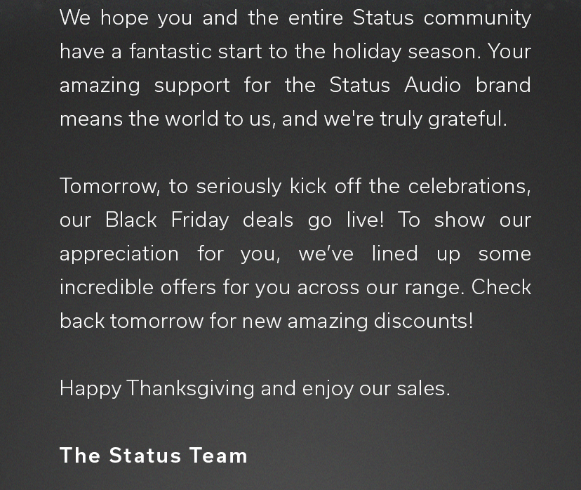 We hope you and the entire Status community have a fantastic start to the holiday season. 