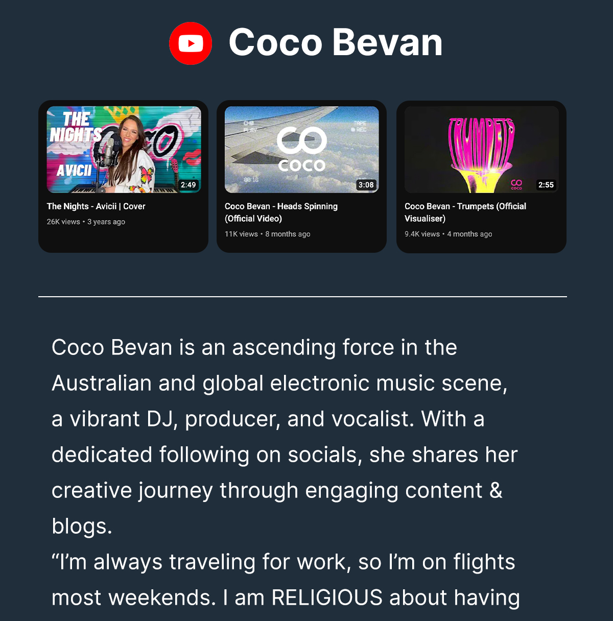 Coco Bevan on YouTube