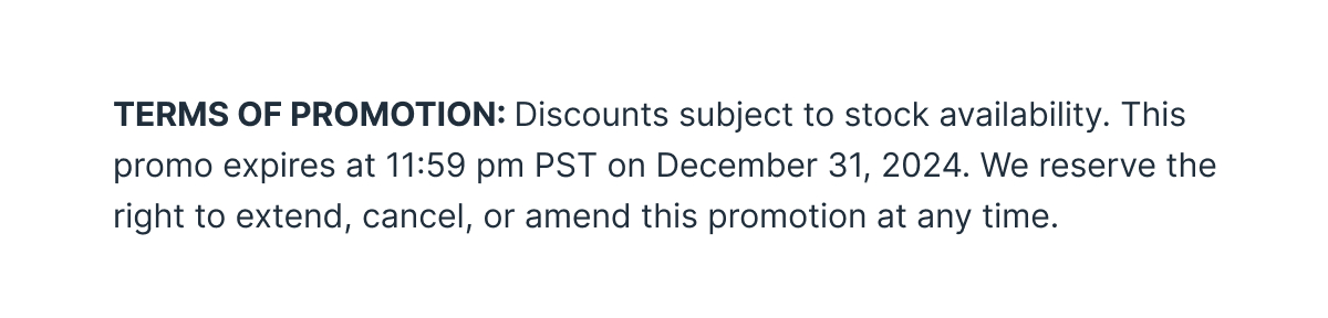 TERMS OF PROMOTION: Discounts subject to stock availability. 