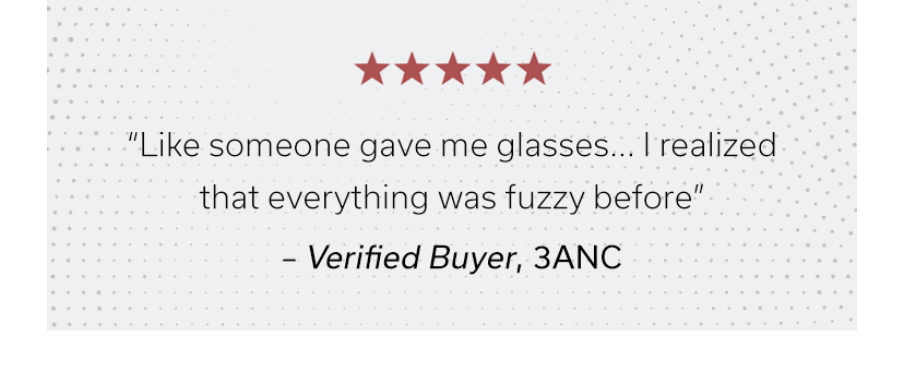 “Like someone gave me glasses... I realized that everything was fuzzy before” – Verified Buyer, 3ANC