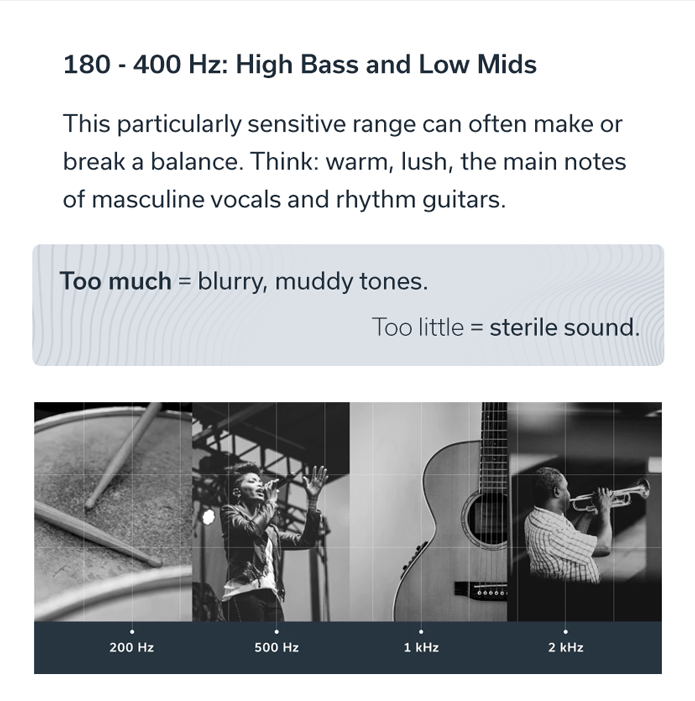 180 - 400 Hz: High Bass and Low Mids